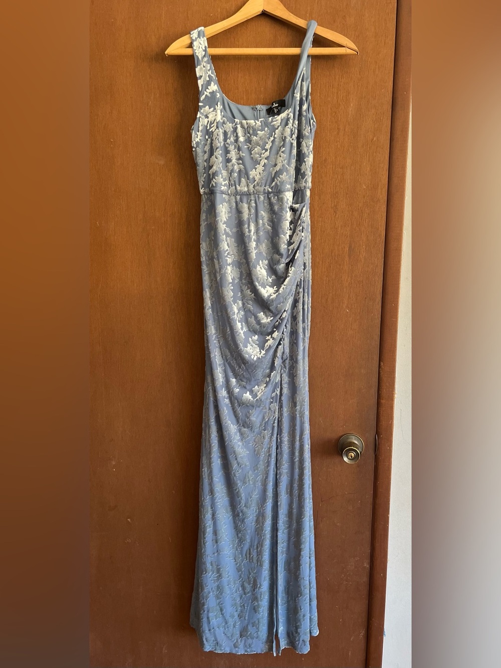 Lulu’s Miraya Dusty Blue Burnout Velvet Floral Maxi Dress size small